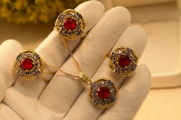 Elegant Real Stone Gold Plated Necklace Sets for Girls/Women