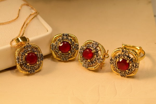 Elegant Real Stone Gold Plated Necklace Sets for Girls/Women