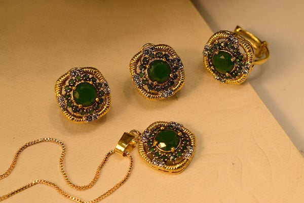 Elegant Real Stone Gold Plated Necklace Sets for Girls/Women