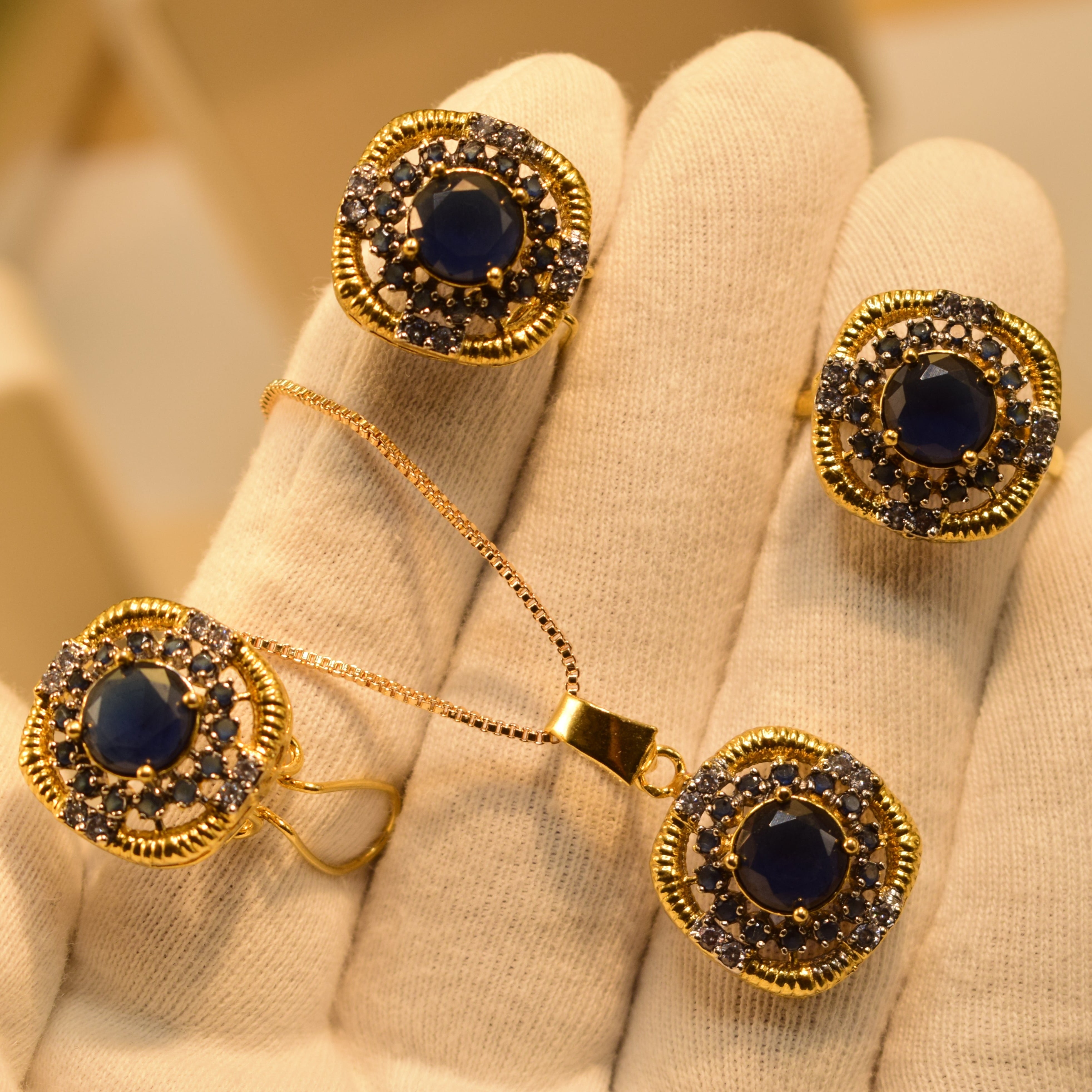 Elegant Real Stone Gold Plated Necklace Sets for Girls/Women