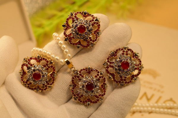 Elegant Real Stone Gold Plated Necklace Set for Girls/Women