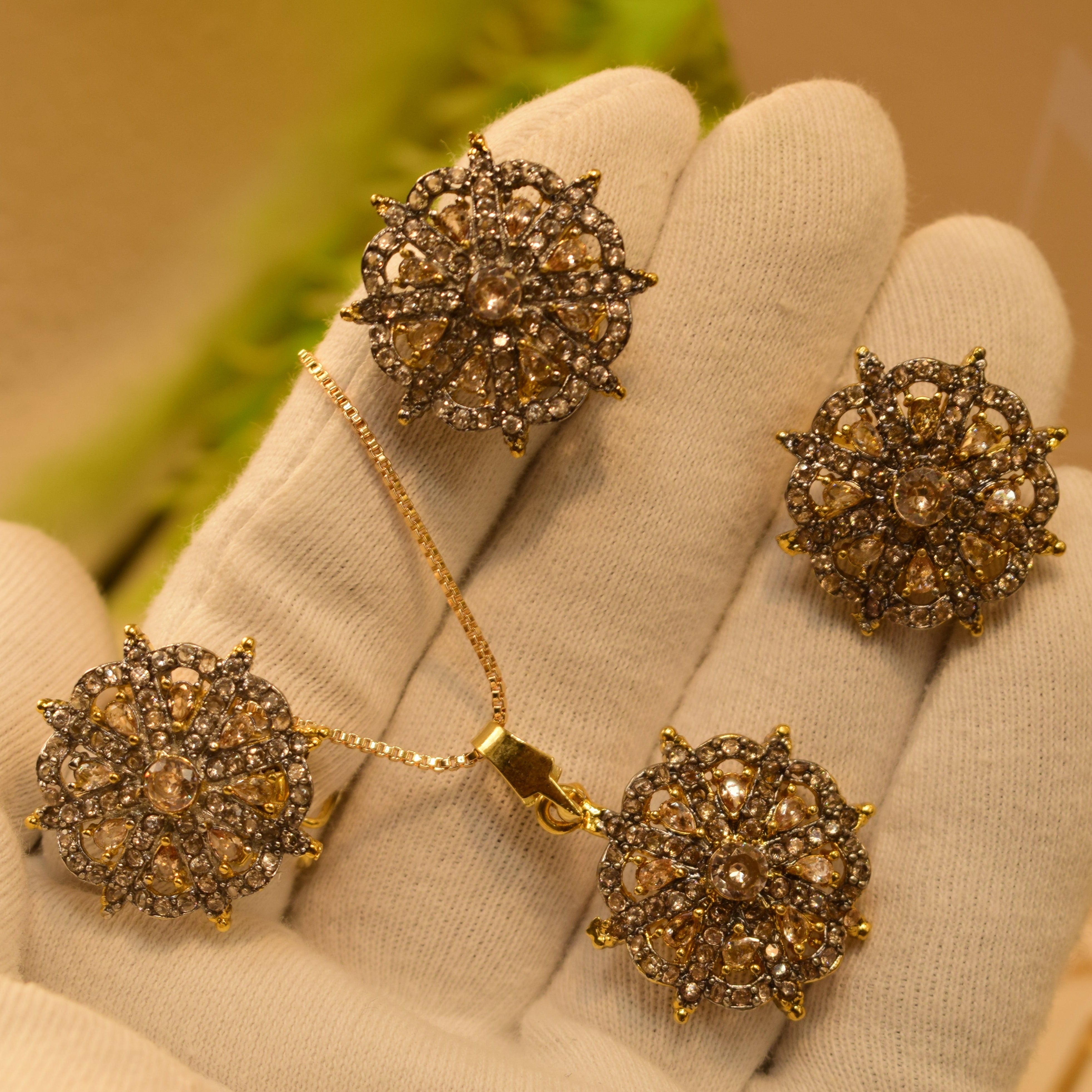 Elegant Real Stone Gold Plated Necklace Set for Girls/Women