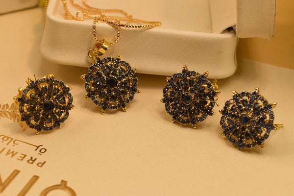 Elegant Real Stone Gold Plated Necklace Set for Girls/Women