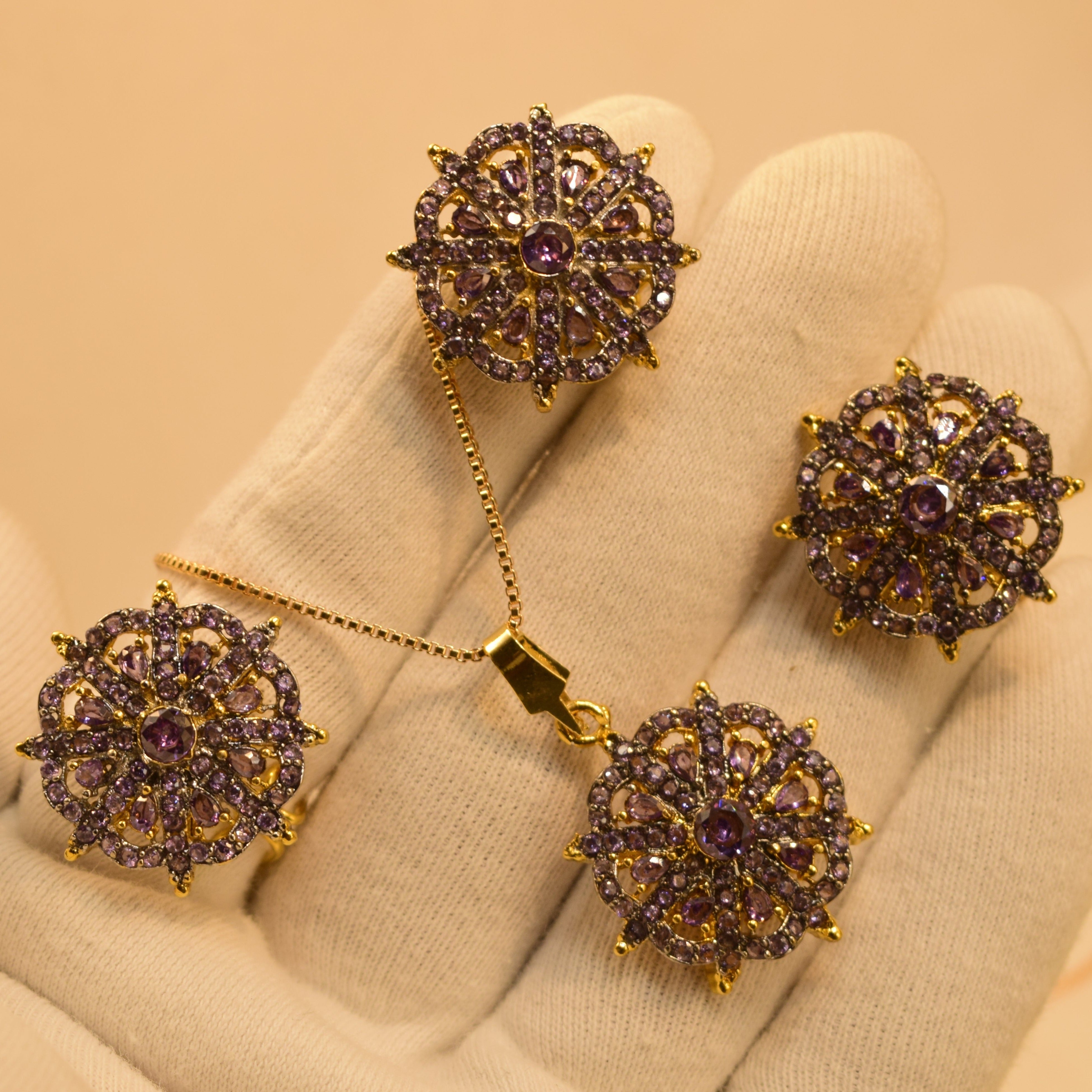 Elegant Real Stone Gold Plated Necklace Set for Girls/Women