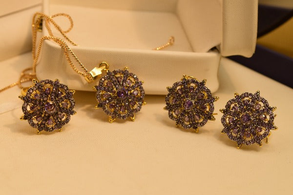 Elegant Real Stone Gold Plated Necklace Set for Girls/Women