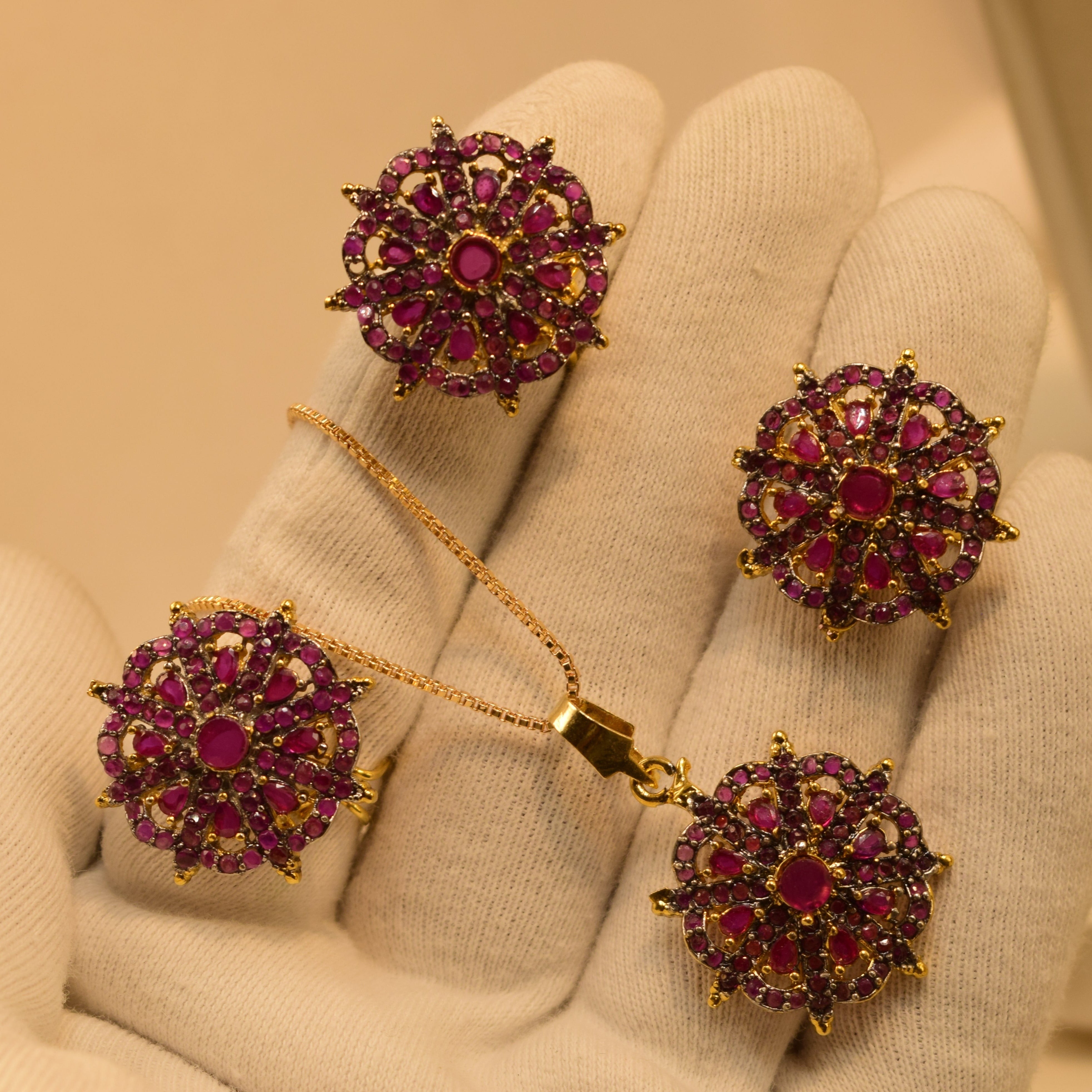 Elegant Real Stone Gold Plated Necklace Set for Girls/Women