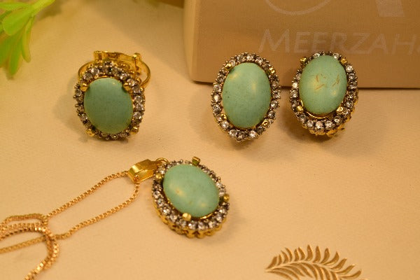 Stylish Design Real Stone Gold Plated Necklace Set for Girls/Women