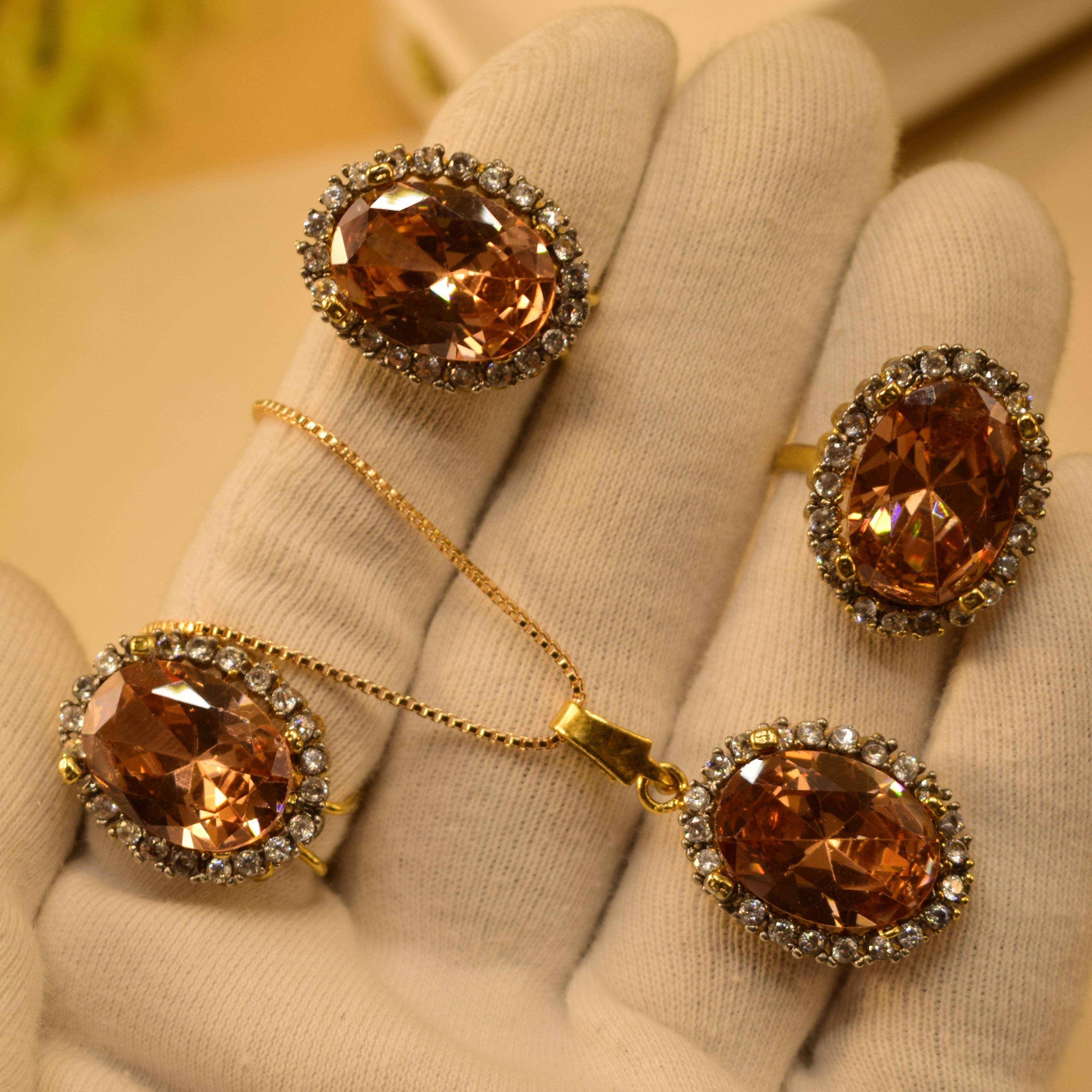 Stylish Design Real Stone Gold Plated Necklace Set for Girls/Women