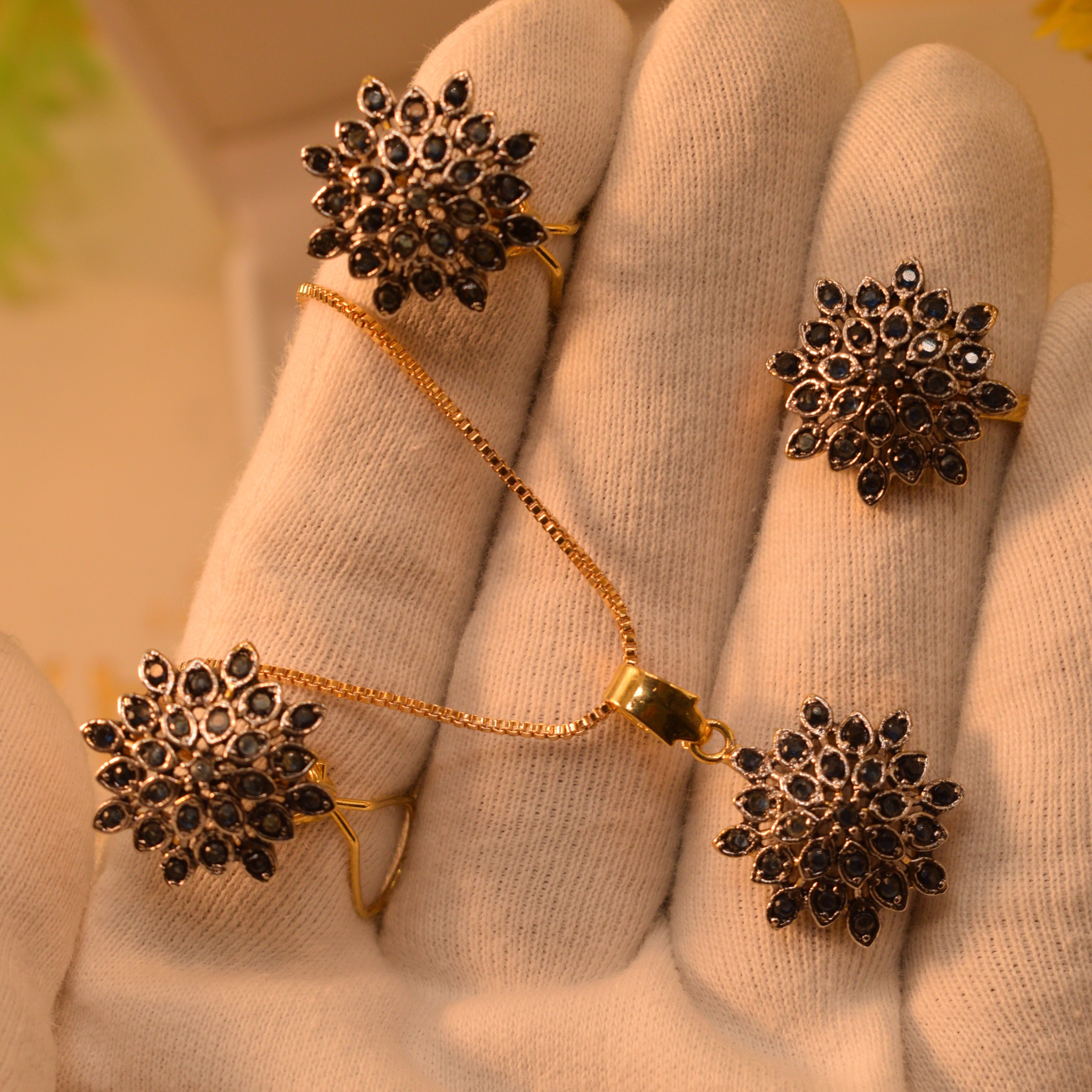 Real Stone Gold Plated Necklace Set for Girls/Women