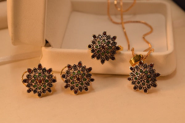 Real Stone Gold Plated Necklace Set for Girls/Women