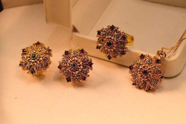 Beautiful Design Gold Plated Real Stones Necklace Set for Girls/Women