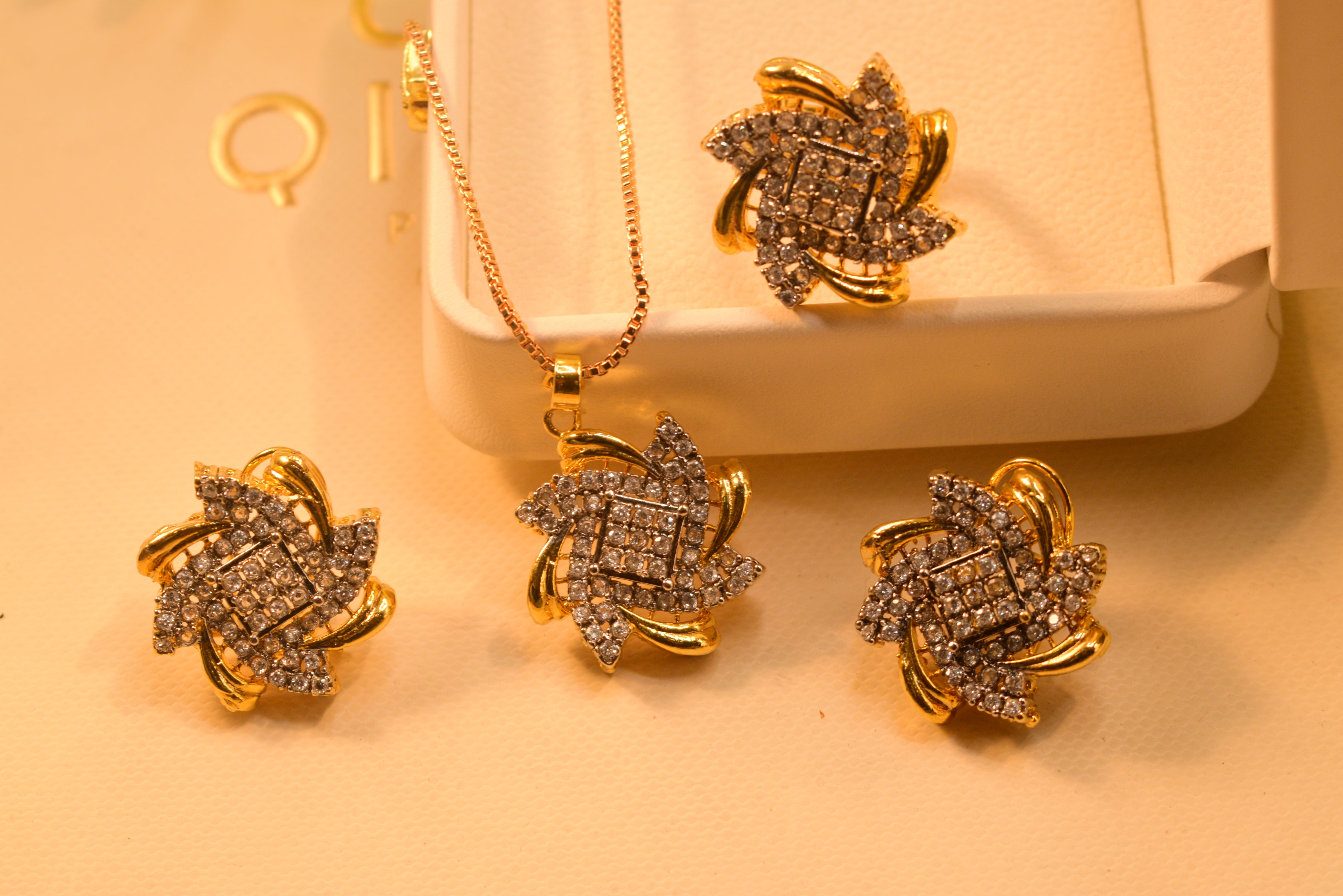 Gorgeous Real Stones Gold Plated Necklace Set for Girls/Women