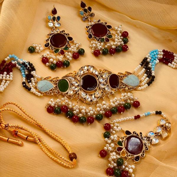 24K Gold Plated Indian Kundan Necklace Set for Girls/Women
