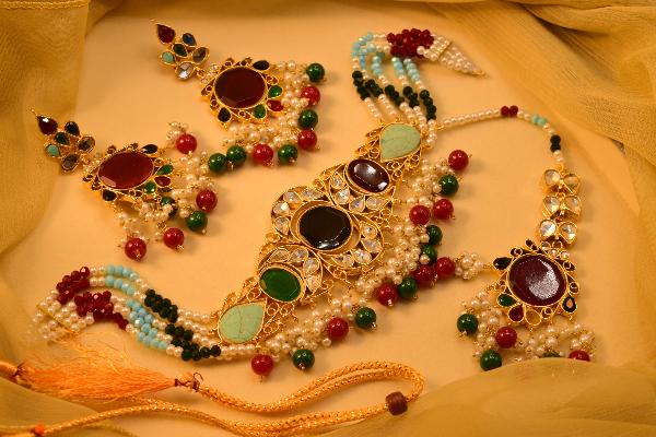 24K Gold Plated Indian Kundan Necklace Set for Girls/Women