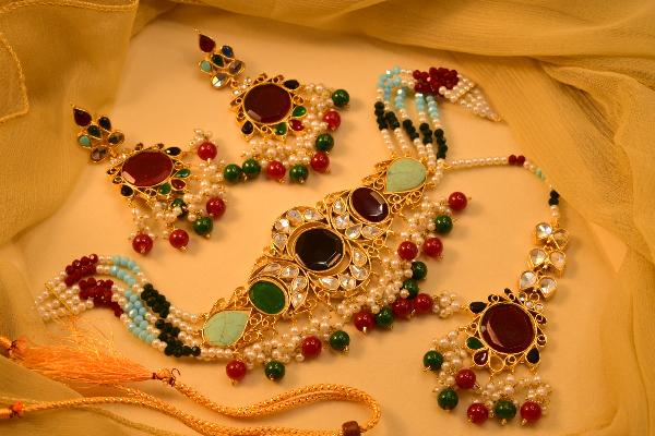 24K Gold Plated Indian Kundan Necklace Set for Girls/Women