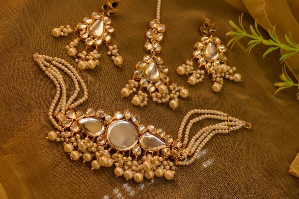 24K Gold Plated Indian Kundan Necklace Set for Girls/Women