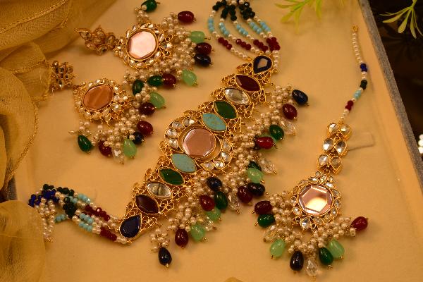24K Gold Plated Indian Kundan Necklace Set for Girls/Women