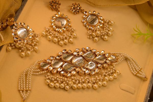 24K Gold Plated Indian Kundan Necklace Set for Girls/Women