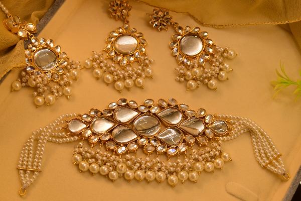 24K Gold Plated Indian Kundan Necklace Set for Girls/Women