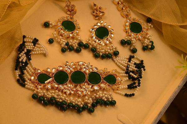 24K Gold Plated Indian Kundan Necklace Set for Girls/Women
