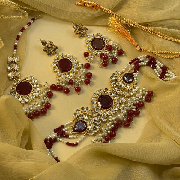 24K Gold Plated Indian Kundan Necklace Set for Girls/Women