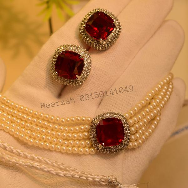 Glamorous Design Real Stones Pearls Necklace Set for Girls/Women