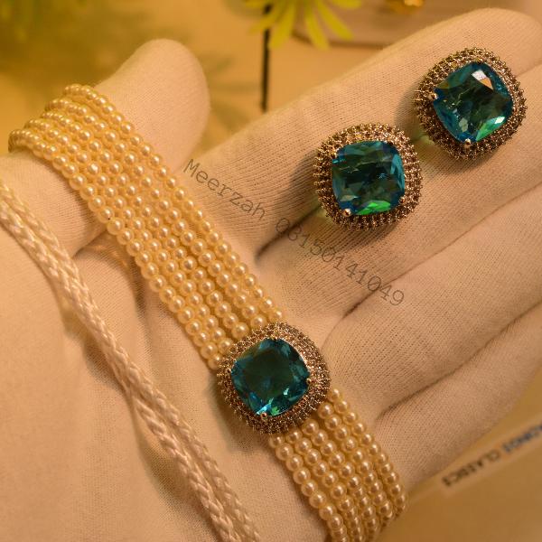 Glamorous Design Real Stones Pearls Necklace Set for Girls/Women