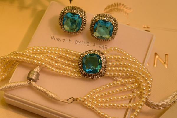 Glamorous Design Real Stones Pearls Necklace Set for Girls/Women