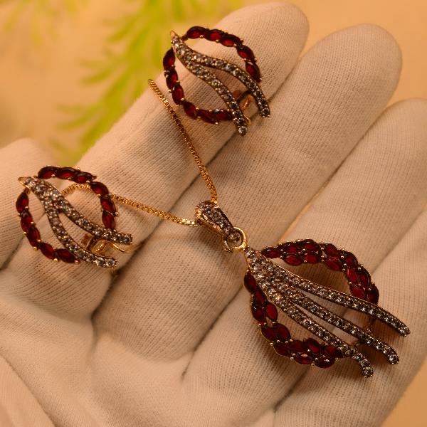 Gorgeous Design 24K Real Stones Gold Plated Necklace Set for Girls/Women