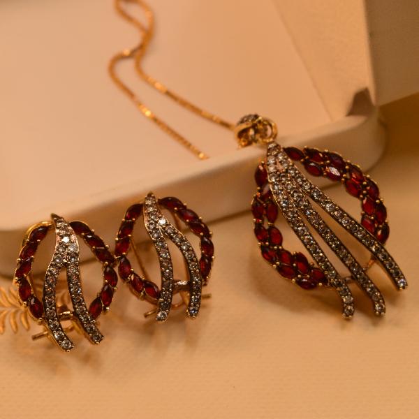 Gorgeous Design 24K Real Stones Gold Plated Necklace Set for Girls/Women