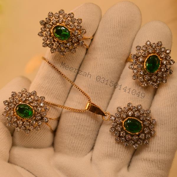 Stylish Design Real Stones Gold Plated Necklace Set for Girls/Women