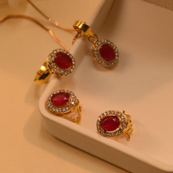 Fancy Unique Real Stones Gold Plated Necklace Set for Girls/Women