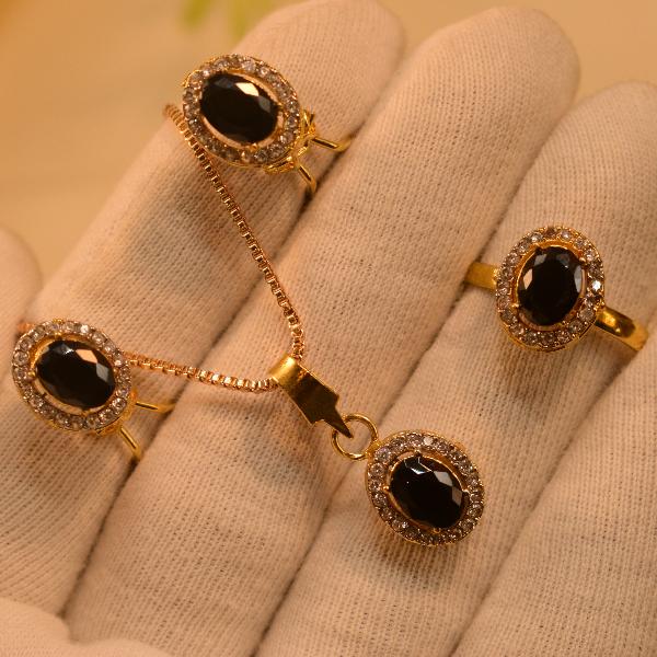 Fancy Unique Real Stones Gold Plated Necklace Set for Girls/Women