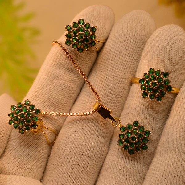 Luminous Design Crystal Stones Gold Plated Necklace Set for Girls/Women
