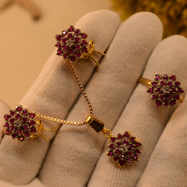 Fancy Design Crystal Stones Gold Plated Necklace Set for Girls/Women