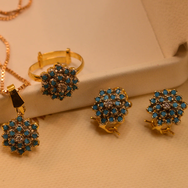 Fancy Design Crystal Stones Gold Plated Necklace Set for Girls/Women