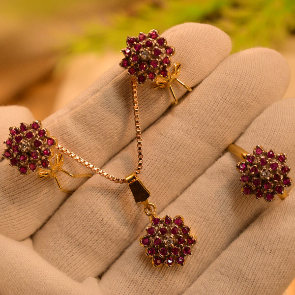 Fancy Design Crystal Stones Gold Plated Necklace Set for Girls/Women