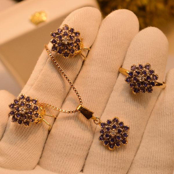 Fancy Design Crystal Stones Gold Plated Necklace Set for Girls/Women