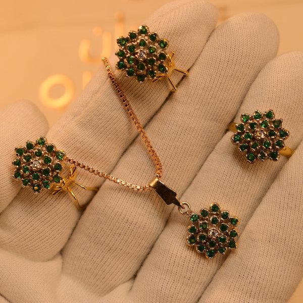 Fancy Design Crystal Stones Gold Plated Necklace Set for Girls/Women