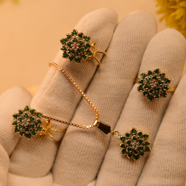 Fancy Design Crystal Stones Gold Plated Necklace Set for Girls/Women