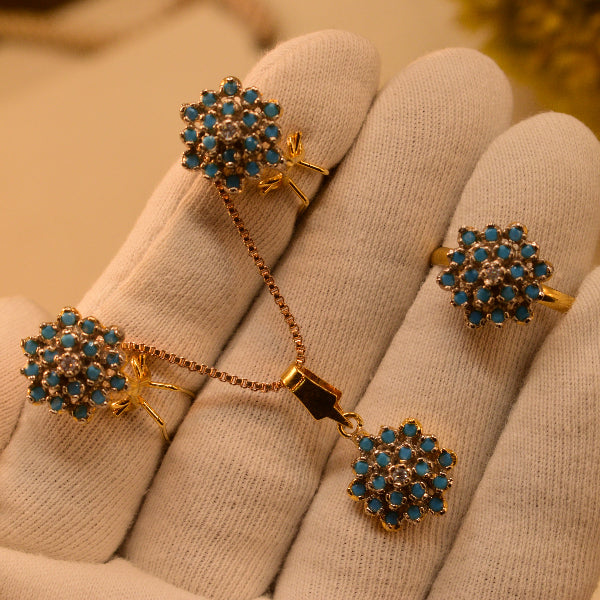 Fancy Design Crystal Stones Gold Plated Necklace Set for Girls/Women