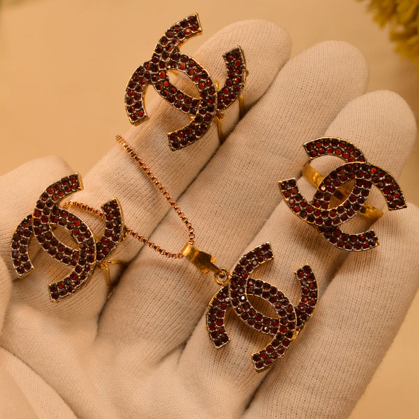 Luminous Design Crystal Stones Gold Plated Necklace Set for Girls/Women