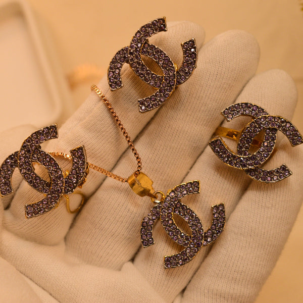 Luminous Design Crystal Stones Gold Plated Necklace Set for Girls/Women