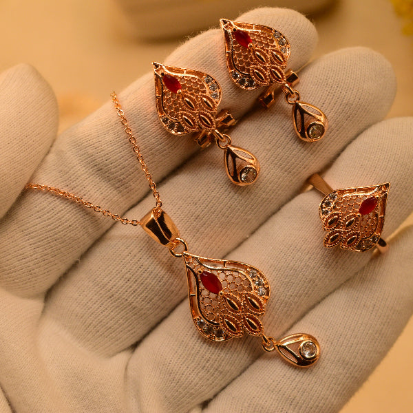 Gorgeous Design Gold Plated Real Stones Necklace Set for Girls/Women