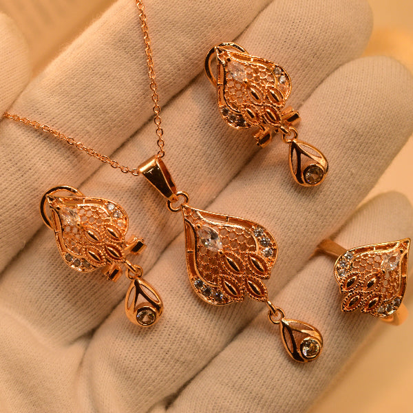 Gorgeous Design Gold Plated Real Stones Necklace Set for Girls/Women