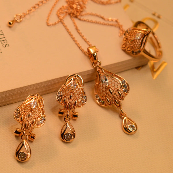 Gorgeous Design Gold Plated Real Stones Necklace Set for Girls/Women