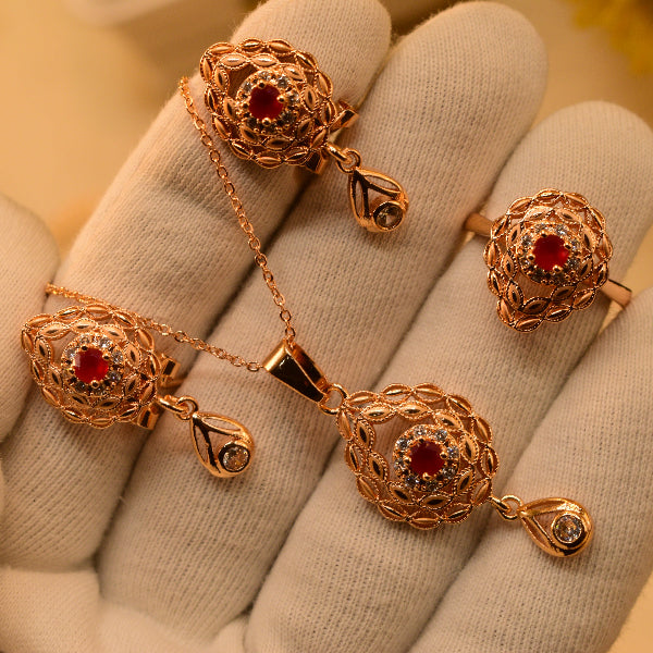 Beautiful Design Gold Plated Real Stones Necklace Set for Girls/Women