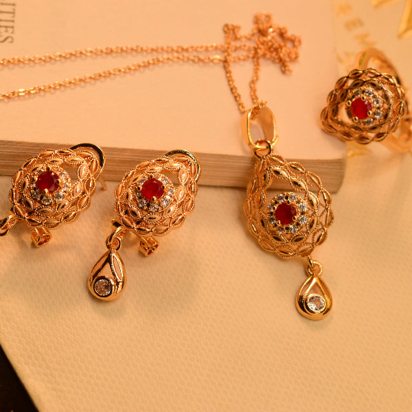 Beautiful Design Gold Plated Real Stones Necklace Set for Girls/Women
