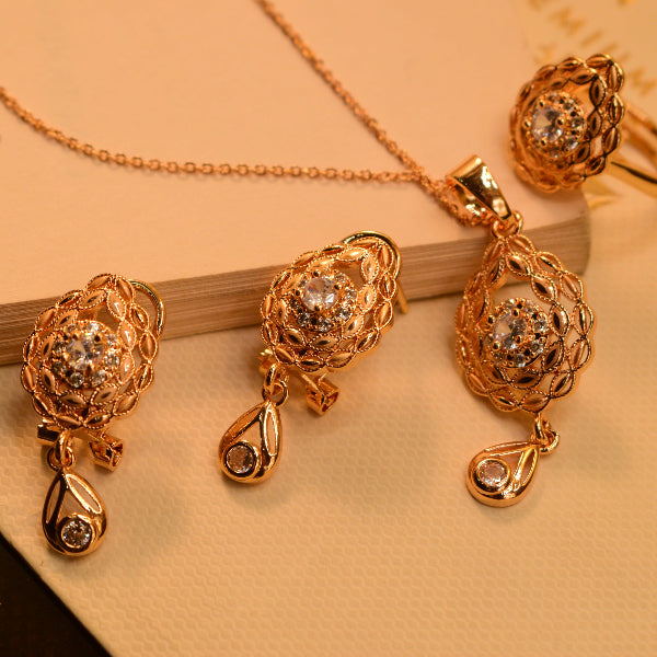 Beautiful Design Gold Plated Real Stones Necklace Set for Girls/Women