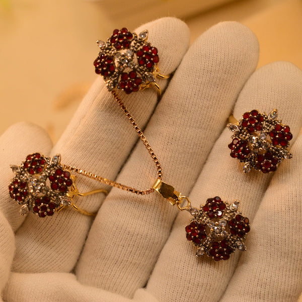 Elegant Design Gold Plated Real Stones Necklace Set for Girls/Women